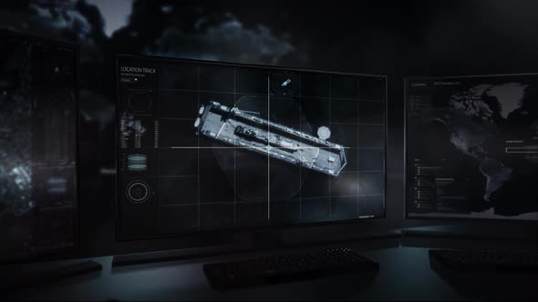 Military Ship Sci-fi Scan Surveillance Process With Modern Computer System alt