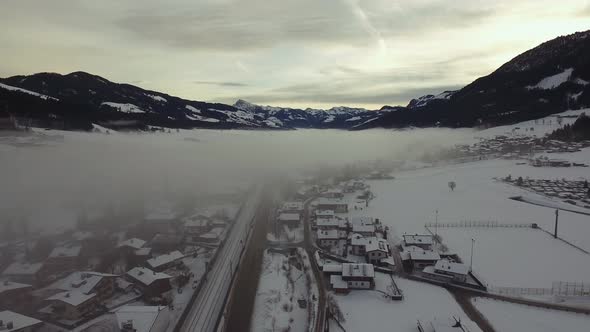 Aerial View of Kitzbuhel under mist