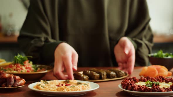 Dolma Closeup Meat in Grapes Leaves Middle Eastern National Traditional Food