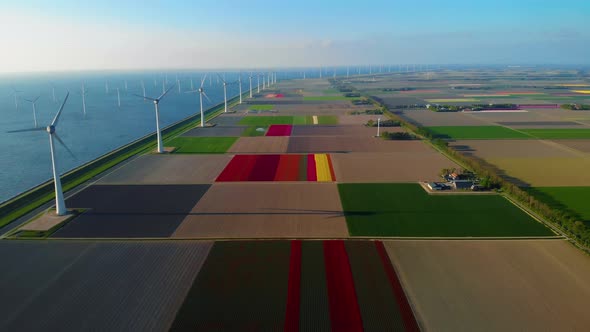 Windmill Park in the Ocean Drone Aerial View of Windmill Turbines Generating Green Energy Electric