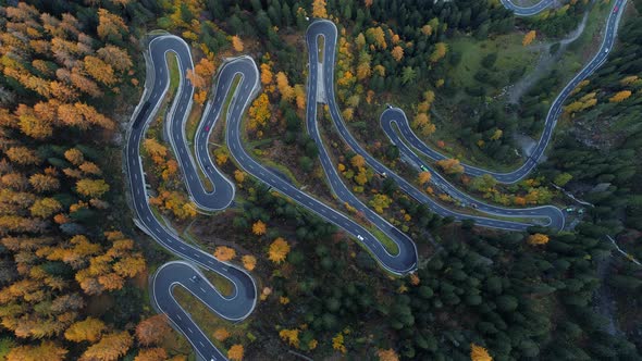 Aerial view of Maloja Pass in autumn, Grisons, Switzerland