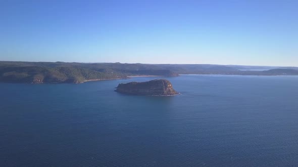 Stunning aerial drone footage of broken bay, flying towards an island near the little town of Umina