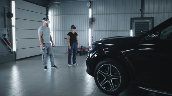 Mechanics Checking Car in VR Headsets