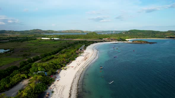 Aerial view of Tanjung Aan, Tropical island with sandy beach