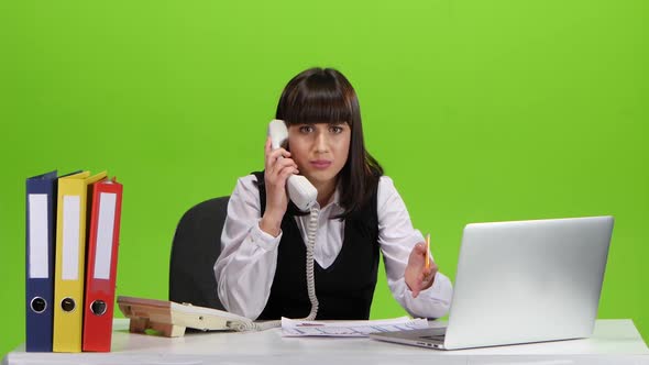 Woman Is Justified By Boss By Telephone, Green Screen