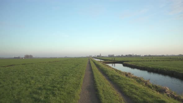 Reclaimed polder land and embankment canal dikes, aerial view