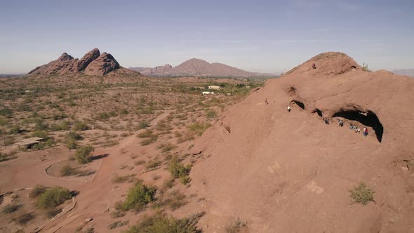 Aerial Flyback Of Phoenix Popular Tourist Hiking Adventure Destination