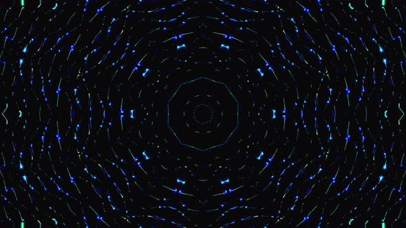 light wave abstract dots set blue color kaleidoscope black background