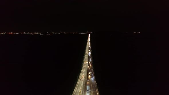 Aerial view car traffic move at Penang Bridge