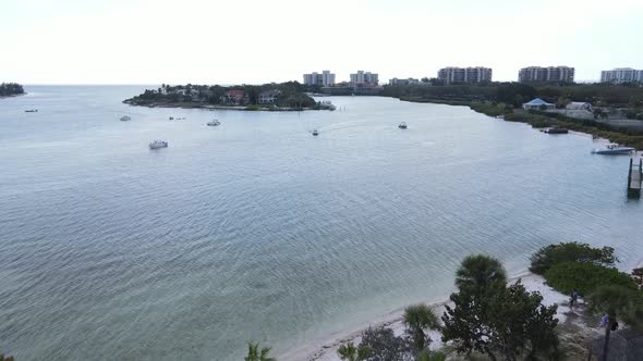 picturesque shallows and boating in New Pass channel in Sarasota, Florida