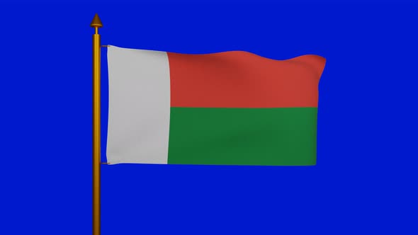 National flag of Madagascar waving with flagpole on chroma key, sainani Madagasikara