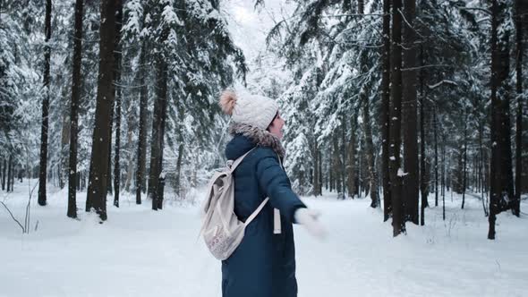 Cheerful Woman Enjoying Beautiful Winter Day