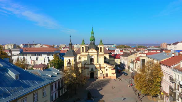 Drone Video - Aerial View of Ivano-Frankivsk City Historical Center