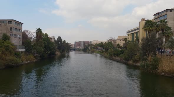 View of the Nile river and the architecture of the buildings in the city Cairo, Egypt