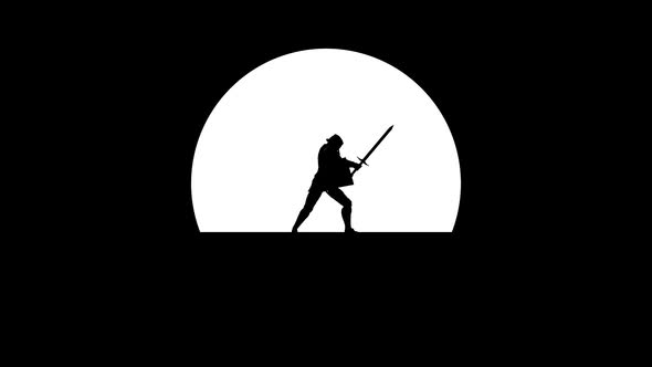 Knight Silhouette on a Moon Background on Vector Style