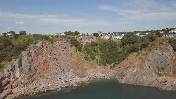 Flying towards the cliffs of Torquay in Devon, England.