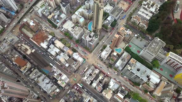 Drone fly over residential district in Hong Kong