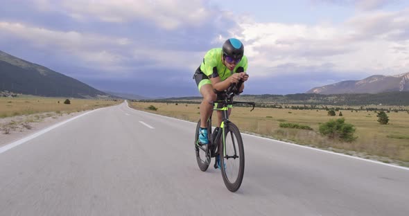 Triathlon Sportsman Athlete Cyclist Riding Professional Racing Bicycle
