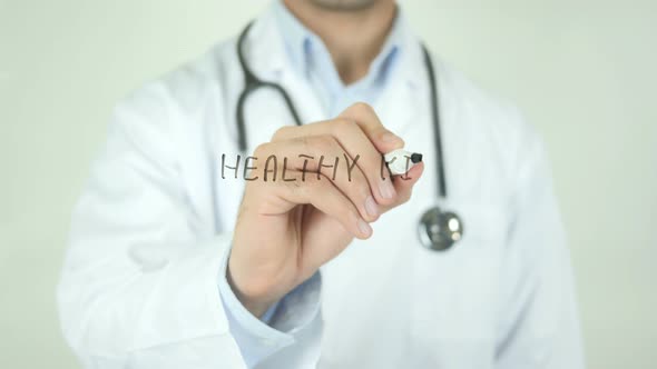 Healthy Kids, Doctor Writing on Transparent Screen