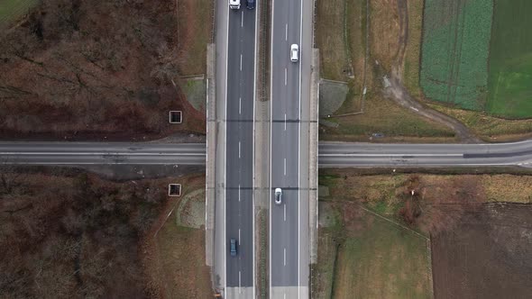 Cars Moving on Road Bridge Aerial View