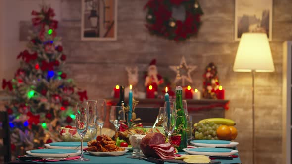 Glasses for Champagne on Christmas Table