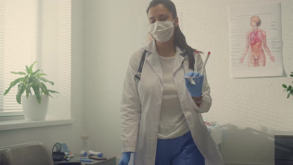 Woman Medic Taking Saliva Sample Old Patient