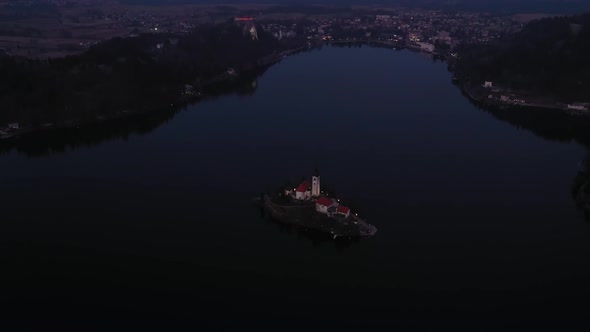 Bled Lake and Marijinega Vnebovzetja Church at Night