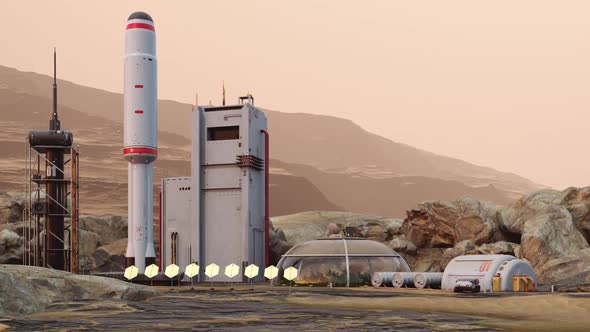 base on mars. animated concept of a Martian base for habitation and planet colonization