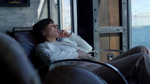 Calm Businesswoman Talking Phone at Sea View Home Office