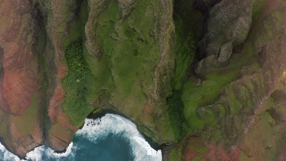 Scenic Aerial View Over the Beautiful Coastal Cliffs and Blue Ocean Waves of Hawaii