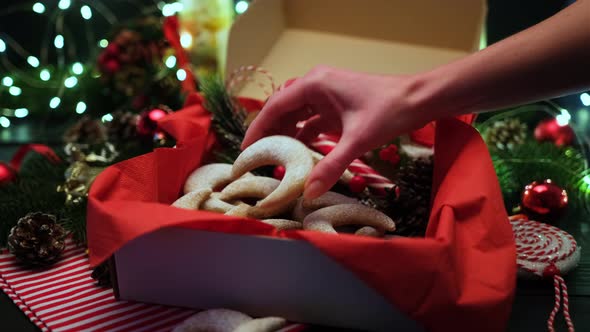 Gift Box Full of Traditional German or Austrian Vanillekipferl Vanilla Kipferl Cookies