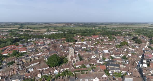 Aerial passover above the village of Sandwich, in Kent