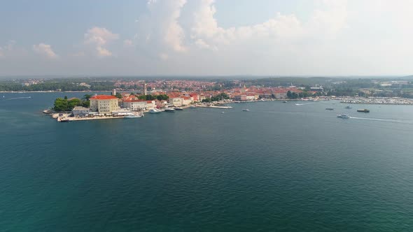 Aerial view of city Porec, Parenzzo, Istria, Croatia