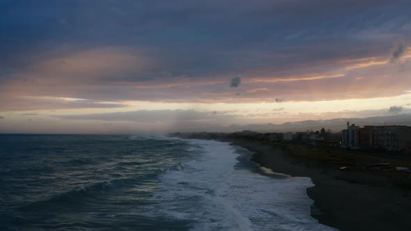 Sea Storm at sunset 