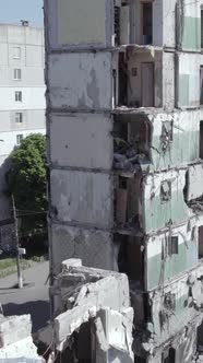 Vertical Video of a Destroyed House During the War in Ukraine