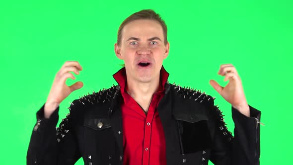 Very Surprised Guy with Shocked Wow Face Expression on Green Screen.