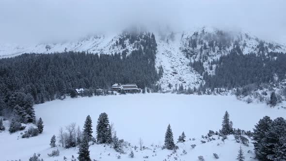 Aerial view of Popradske pleso in Tatras, Slovakia