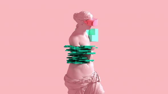 3D Glitch Of venus De Milo On Pink Background