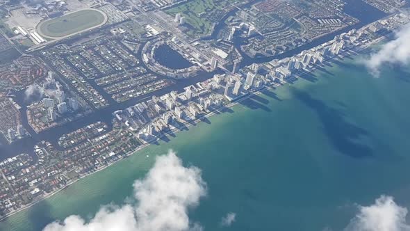 Aerial View Of Miami coast From An Airplane