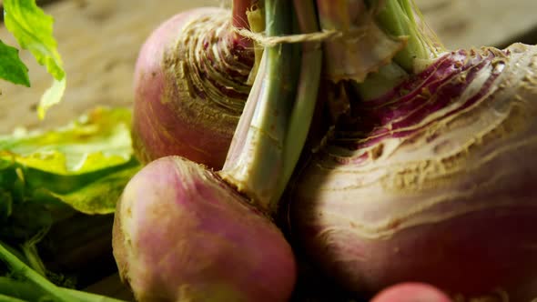 Close-up of kohlrabi on wooden table 4k