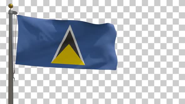 Saint Lucia Flag on Flagpole with Alpha Channel