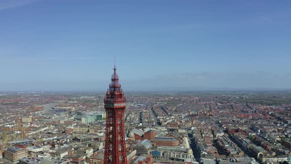 Stunning aerial view of Blackpool Tower by the award winning Blackpool beach, A very popular seaside