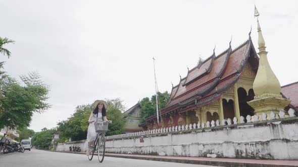 Asian Girl Travel With Bicycle