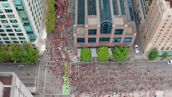 Overhead Drone View of the Cancel Canada Day march as Native People Protest against Discrimination i