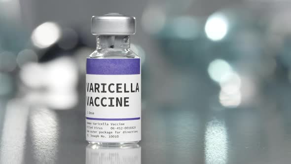 Varicella vaccine vial in medical lab with syringe