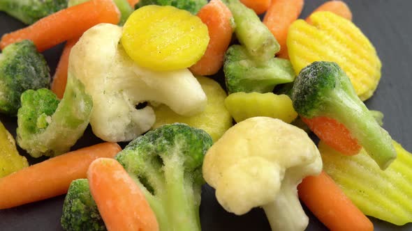 Healthy Food or Diet Food for Vegetarians and Vegans Fresh Frozen Vegetables Rotating on Black