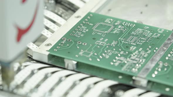 Production of Electronic Board. Close-up.