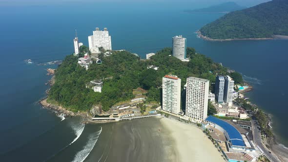 Panorama landscape of coast city of Santos state of Sao Paulo Brazil.