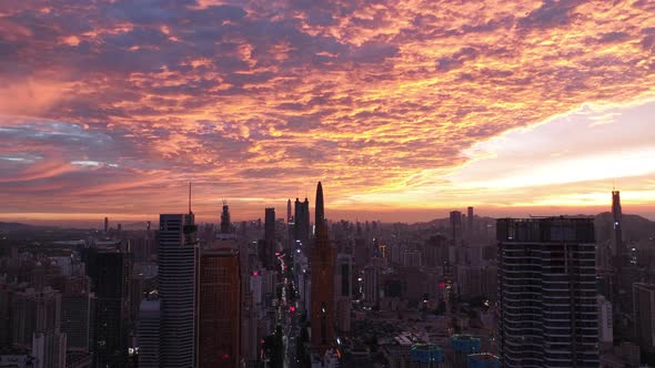 Aerial footage of landscape at night in shenzhen city, China, Hyperlapse