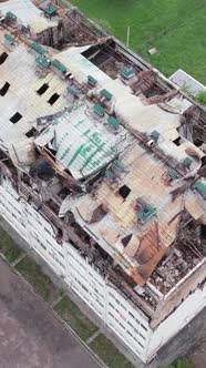 Vertical Video of a Wartorn Apartment Building in Ukraine